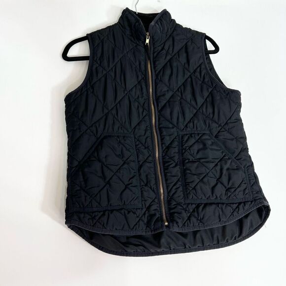 J. Crew Vest Womens Medium Quilted Mock High Neck Puffer Pockets Gold Full Zip - Picture 1 of 7